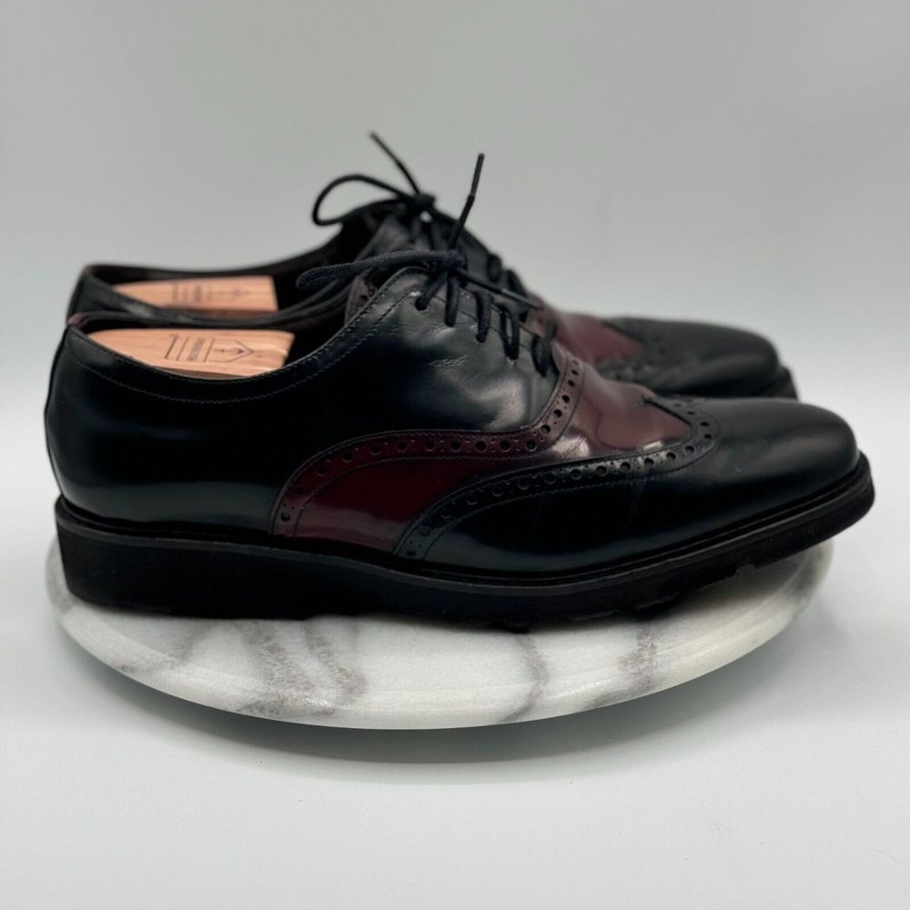 Angel Infantes Men's Leather Oxfords Size 7.5-41 Black & Burgundy Made in Spain